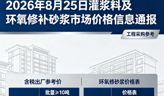 柳林2026年8月25日灌浆料及环氧修补砂浆市场价格信息通报